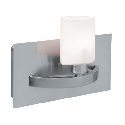 Brushed Steel Dimmable Vanity Wall Light with Opal Glass Shade