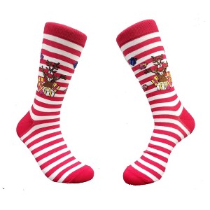 Holiday Reindeer with Red and White Stripes Socks from the Sock Panda (Men's Sizes Adult Large) - 1 of 3