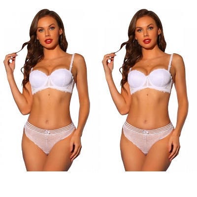 Allegra K Women's Lace Balconette Underwire Bras Padded Bra and Panty Set 2 Packs