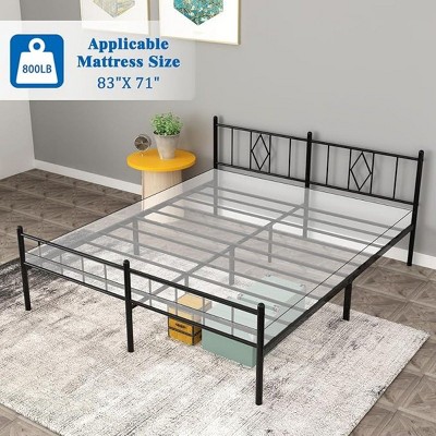 Cal King Metal Bed Frame 35.56 cm High with Iron Headboard, No Box Spring, Black