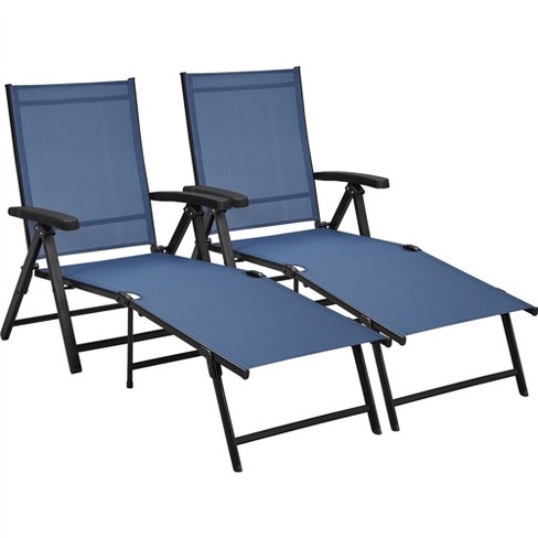 Yaheetech 2pcs Outdoor Chaise Lounge Portable Texteline Bed, Navy Blue ...