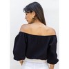 Women's Shirred Boatneck 3/4 Sleeve Gauze Top - bobi - 2 of 4