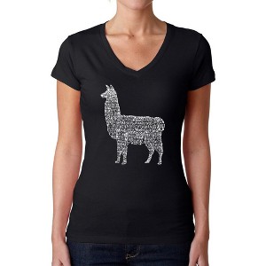 LA Pop Art Women's Word Art V-Neck T-Shirt - Llama Mama - 1 of 4