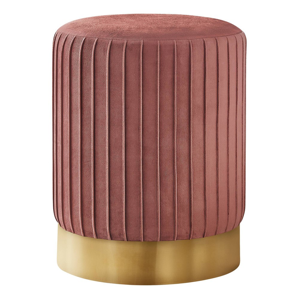 Photos - Pouffe / Bench 18" Round Velvet Upholstered Pouf with Pleated Sides Dark Pink/Gold - Ever