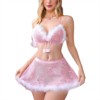 Clotth Christmas Cute Lingerie Set - Ladies Elegant Backless Babydoll Lingerie with Bra, Thong & Skirt, Pink - 4 of 4