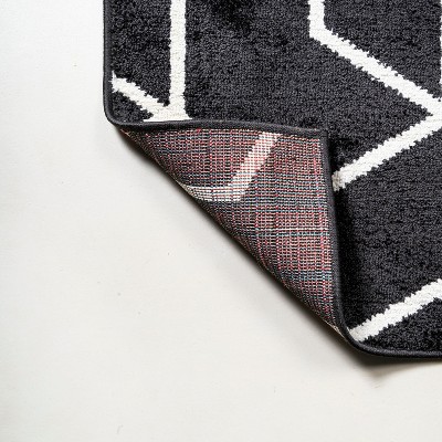 Mid-Century Geometric Black and White Synthetic Area Rug