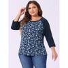 Agnes Orinda Women's Plus Size Round Neck 3/4 Raglan Sleeves Floral Printed Dressy Casual Peasant Tops - 2 of 4