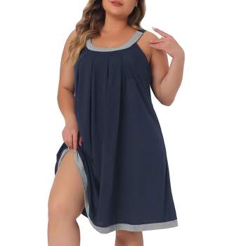 Agnes Orinda Women's Plus Size Sleeveless Wide Strap Pleated Scoopneck Nightgown