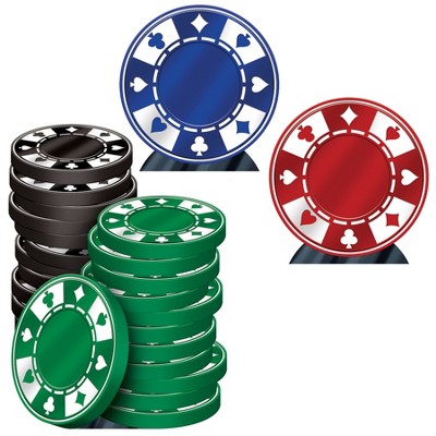 Beistle Casino Poker Chips Stand-Ups, Asstd, (3/Box) Multicolored