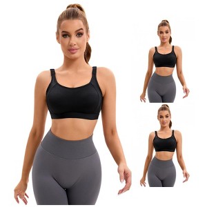 INSPIRE CHIC 3 Pcs Women's Contrasting Colors Adjustable Straps Workout Fixed Cup U Back Sports Bras - 1 of 4