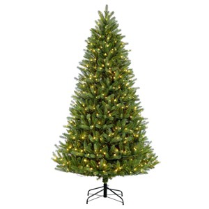 7.5ft Pre-lit Artificial Christmas Tree Full Geneva Fir - Puleo: Incandescent Lights, Hinged Branches, Indoor Use - 1 of 3