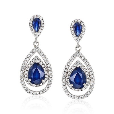 Ross-Simons 5.25 ct. t.w. Sapphire and 1.40 ct. t.w. White Topaz Teardrop Earrings in Sterling Silver
