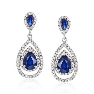 Ross-Simons 5.25 ct. t.w. Sapphire and 1.40 ct. t.w. White Topaz Teardrop Earrings in Sterling Silver - 1 of 4