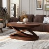 INFURNIC Coffee Tables Wood Oval Coffee Table with X Shaped Base and Open Storage for Living Room and Home Office, Brown, 44"*28"*17" - 3 of 4