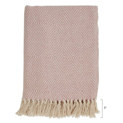 Plush Cotton Diamond Weave Throw Blanket with Tasseled Edges - 50"x60"