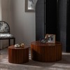 Vynxaria Series 24 in. Walnut Round Wood End Table with Handcrafted Relief Design - 3 of 4