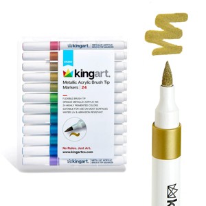 KINGART Acrylic Brush Tip Markers, 24 Metallic Colors - 1 of 4