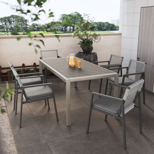 Modern Outdoor 7 Pieces Dining Set,Back Upholstered Dining Room Chair Set of 6 and Patio Table,Poolside Balcony Table and Chair-Cuddlewood - 1 of 4