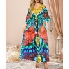 HAPPY BAY Women's Maxi Slit Dashiki Casual Caftan One Size Fire Geometric - 2 of 4