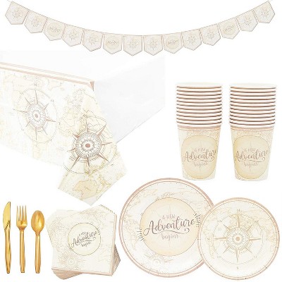 A New Adventure Begins Baby Shower Dinnerware Set (170 Pieces, Serves 24)