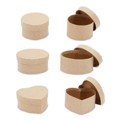 Bright Creations 6 Pack Brown Paper Mache Boxes with Lids, Bridesmaid Gift Box, 3 Shapes