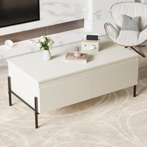 White Coffee Table with Drawers, Rectangle Coffee Table with Back Open Shelf, Center Table - 1 of 4