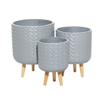 Set of 3 Contemporary Wood Grid Patterned Planters Gray - Olivia & May