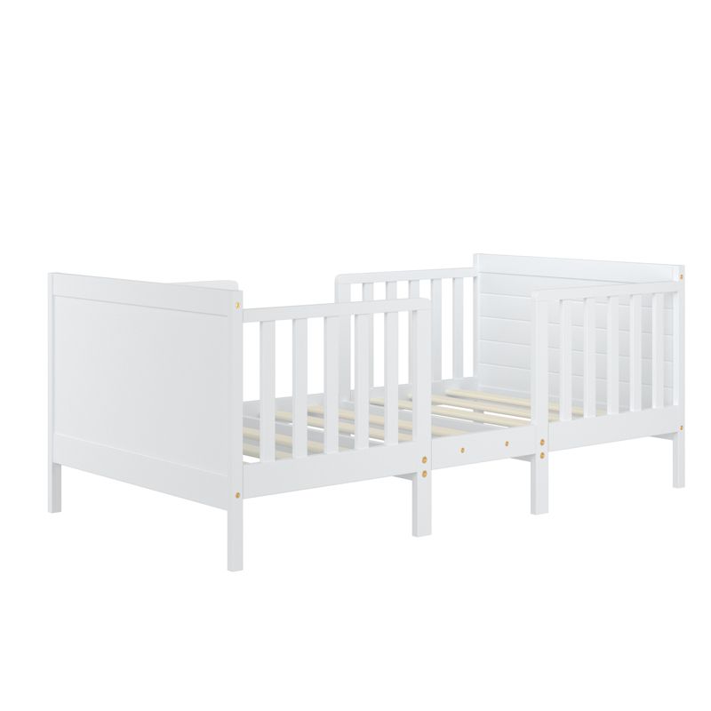 Tangkula 2-in-1 Convertible Kids Furniture Bed Toddler Crib with 2 Side Safety Guardrails White/Brown, 5 of 7