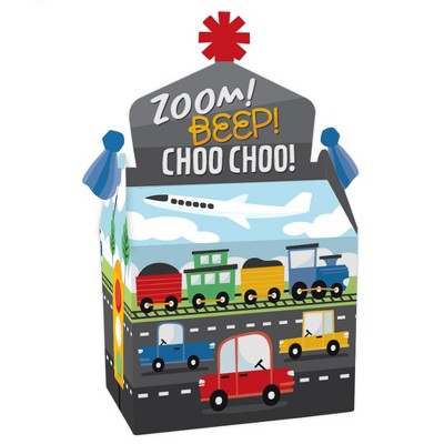 Big Dot of Happiness Cars, Trains, and Airplanes - Treat Box Party Favors - Transportation Birthday Party Goodie Gable Boxes - Set of 12