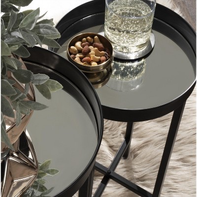 Celia Black Metal Foldable Tray Table Set, 2 Piece