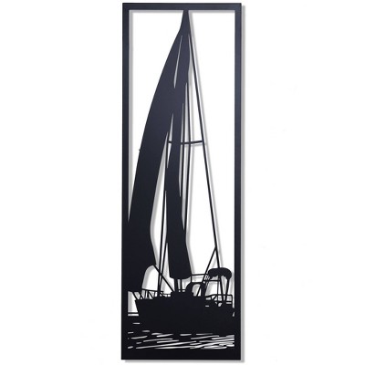 Shadows of A Sailboat in Water Metal Wall Decor Black - StyleCraft: Coastal Abstract Art, Iron Sculpture, Vertical Layout
