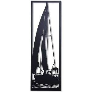 Shadows of A Sailboat in Water Metal Wall Decor Black - StyleCraft: Coastal Abstract Art, Iron Sculpture, Vertical Layout - 1 of 4