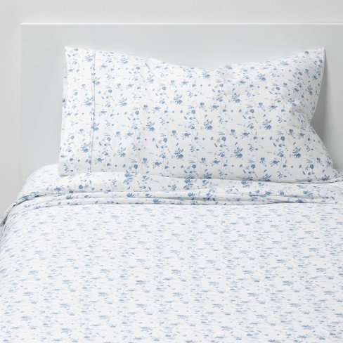 Twin/twin Xl Thread Count Printed Pattern Performance Sheet Set Blue Floral - Threshold™ : Target