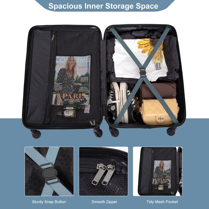 3 PCS Hardshell Luggage Set, ABS Lightweight Spinner Suitcase with TSA Lock (20/24/28)-ModernLuxe, 4 of 17