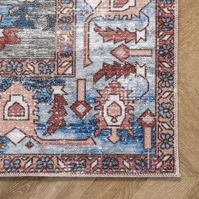 Eliza Multi-Color Traditional Medallion Washable Area Rug
