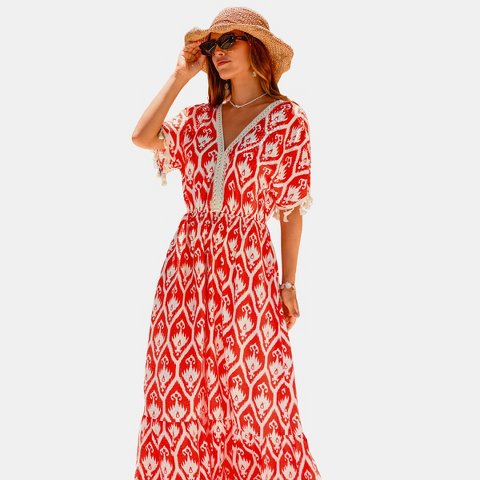 Женские платья Cupshe Women's Boho Chic Ikat Print Maxi Dress-S-Orange
