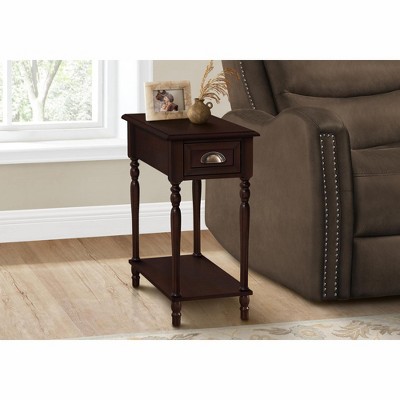 Monarch Specialties Accent Table 2 Tier Side Table End Narrow Nightstand Bedroom Lamp Storage Drawer Brown Veneer Traditional