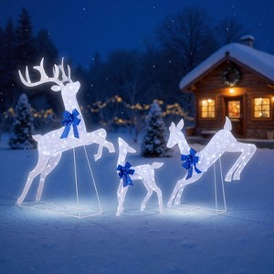 Costway 3 PCS Lighted Christmas Reindeer Family Set Holiday Decoration with 255 Lights White/Gold - 1 of 4