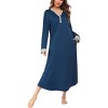 Ekouaer Womens Nightgown Long Loungewear V Neck Nightshirt Sleepwear Full Length Sleepshirt with Pockets - 2 of 4