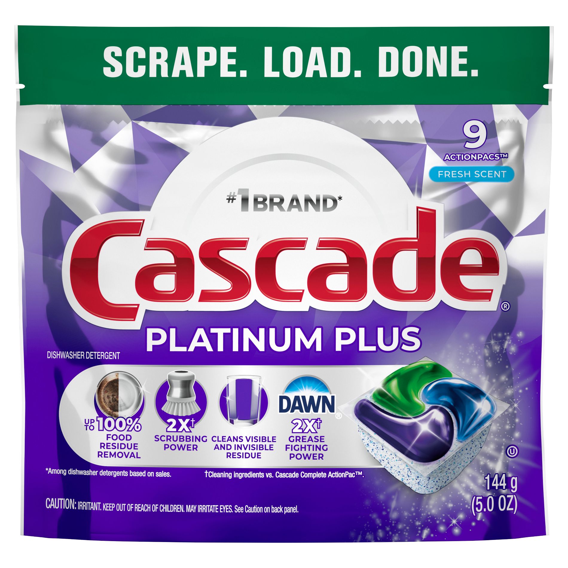 Cascade Platinum Plus Action Pacs Dishwasher Detergent - Fresh - 9ct