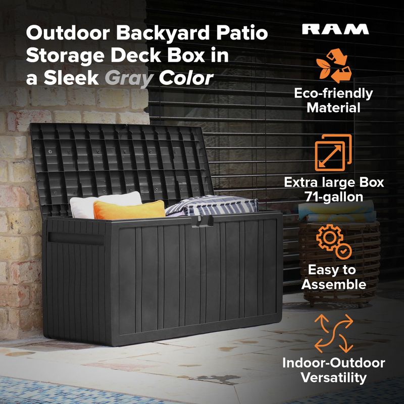 Ram Quality Products Large Outdoor Storage Deck Box Organizer Bin Waterproof Patio Furniture, 3 of 7