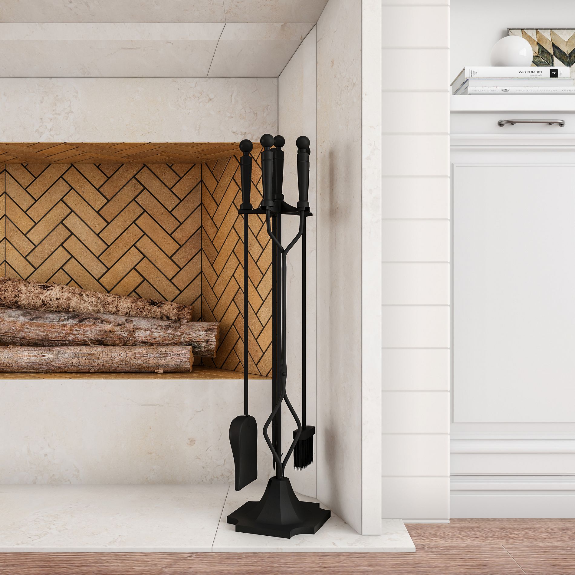 5-Piece Fireplace Tools Set - Essential Heavy-Duty Accessories for Fireplaces - Includes Tongs, Shovel, Broom, Poker, and Stand by Lavish Home
