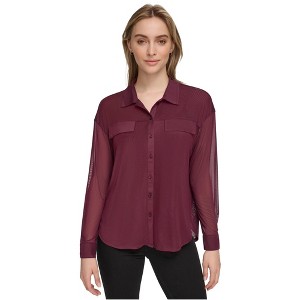 Calvin Klein Womens Mesh Button Up Shirt, Purple, X-Large - 1 of 2