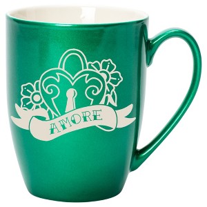 100 North Floral Heart 10 Ounce Emerald Green Metallic Finish, Comfortably Fits Your Hands, New Bone China Coffee Tea Cup Mug, Amore - 1 of 1