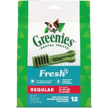 Greenies Regular Adult Fresh Spearmint Flavor Dental Hard Chewy Dog Treats - 12oz/12ct