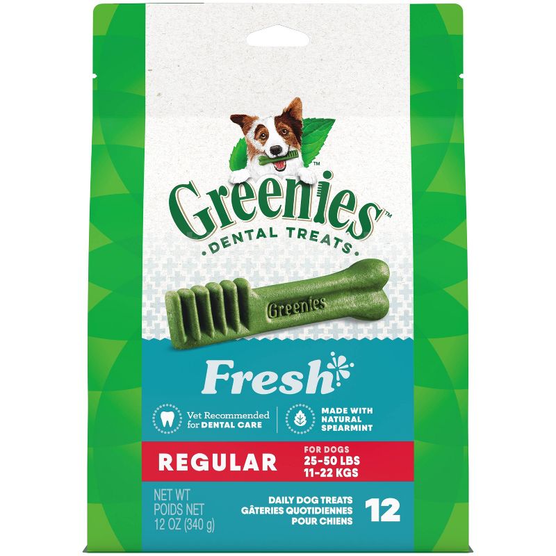Greenies Regular Adult Fresh Spearmint Flavor Dental Hard Chewy Dog Treats - 12oz/12ct, 1 of 10