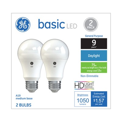 General Electric 2pk 75W Ca Basic LED Light Bulb Dl Non Dimming Reg Life