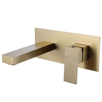 BWE Single-Handle Wall Mount Bathroom Faucet With Deck Plate in Brushed Gold