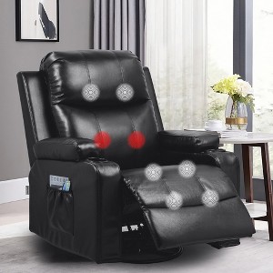 COMHOMA Swivel Rocker Recliner Chair with Heat and Massage, PU Leather Rocking Sofa Home Recliner for Living Room Home Theater Office - 1 of 4