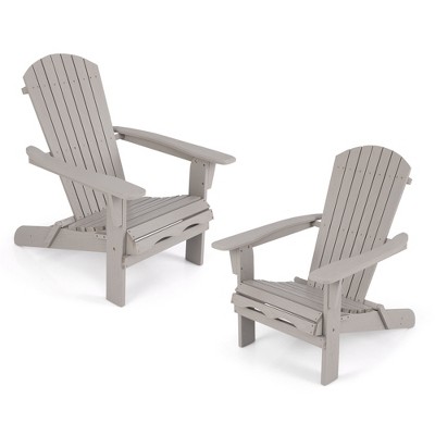 Tangkula Folding Adirondack Chair Set of 2 w/ High Backrest & Wide Armrests Wooden